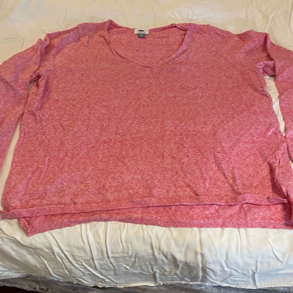 Pink marled v-neck sweater